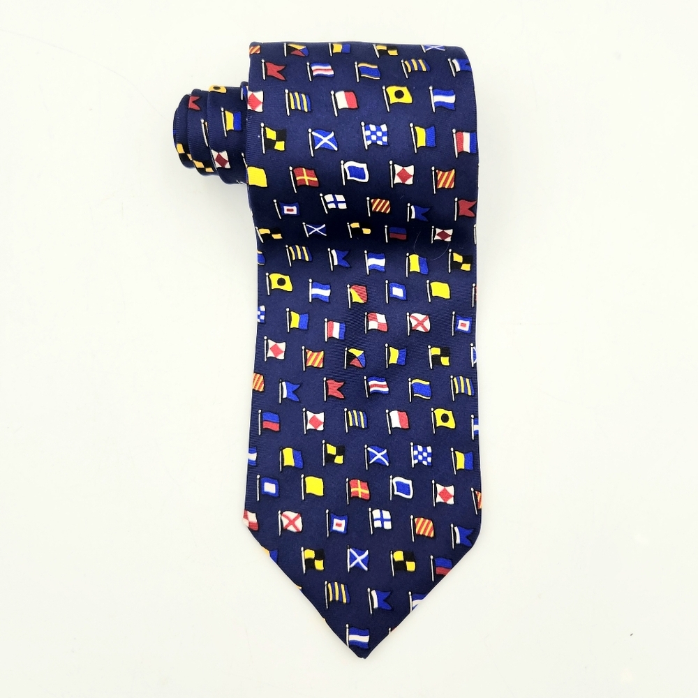 Alynn Silk Marine Nautical Signal Flag Necktie Navy Multicolor USA 4x58 In. Mens